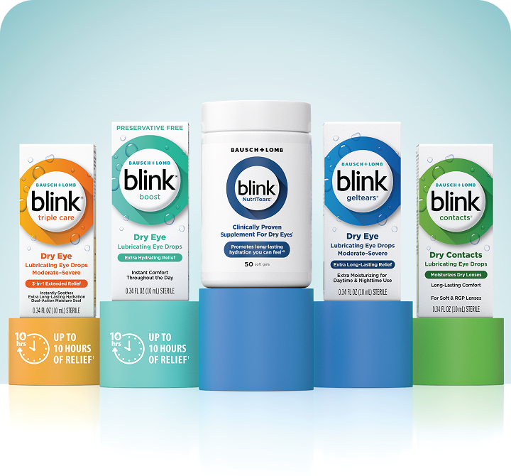 Blink Nutritears and Blink Triple Care packages on display
